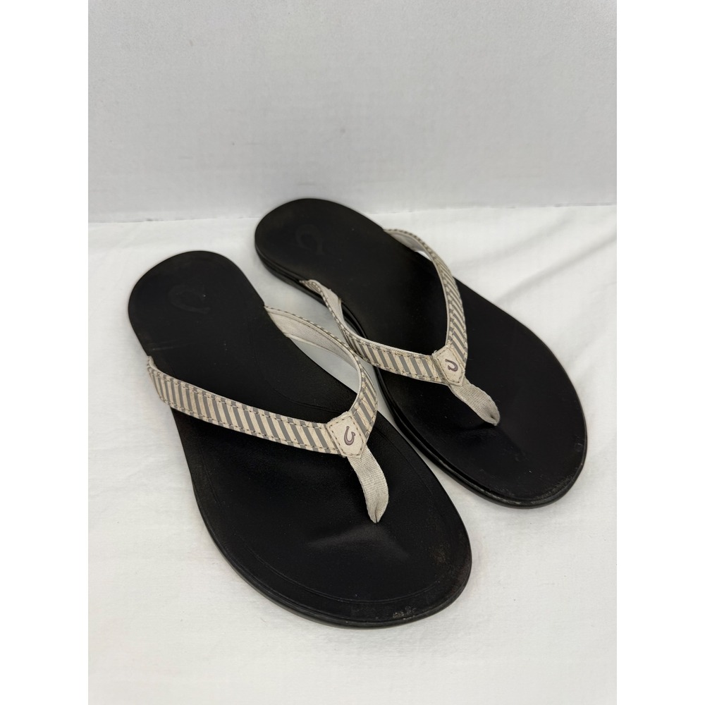 Olukai Ho'opio Sandal Flip Flop Womens Size 11 Black Grey Striped - Picture 2 of 8